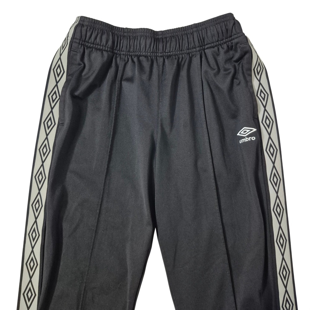 Umbro Track Pants Mens Medium Black Diamond Logo Taped Side Seam Zip Ankle
